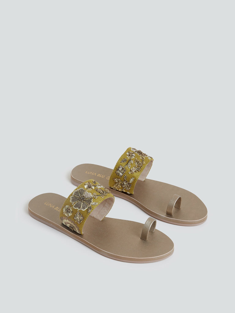 LUNA BLU Lime Sequinned Artisanal Sandals